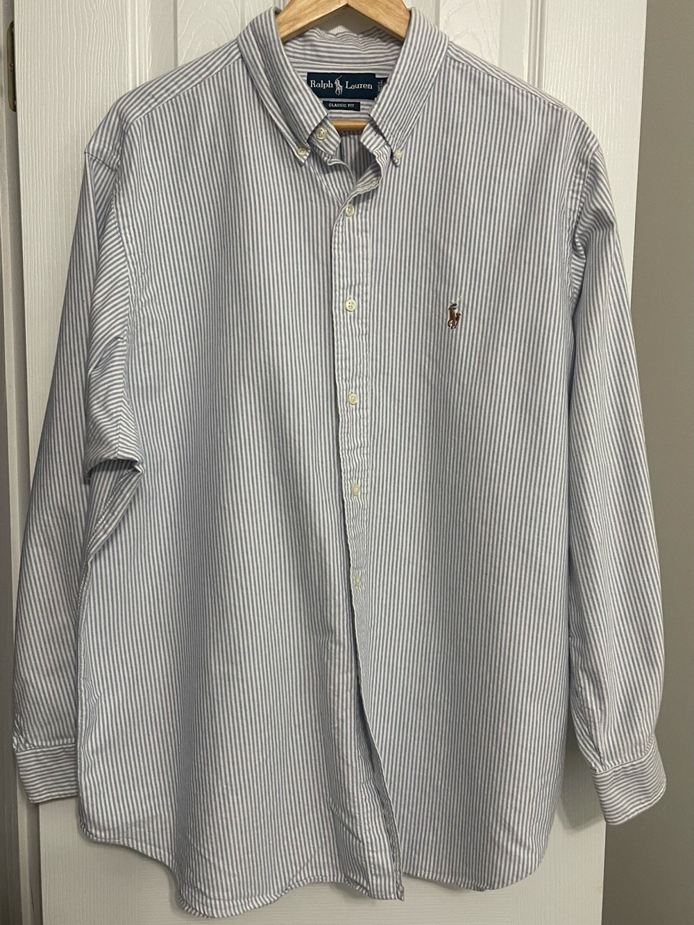 Ralph Lauren Light Blue and White Striped Oxford Button-Down Shirt